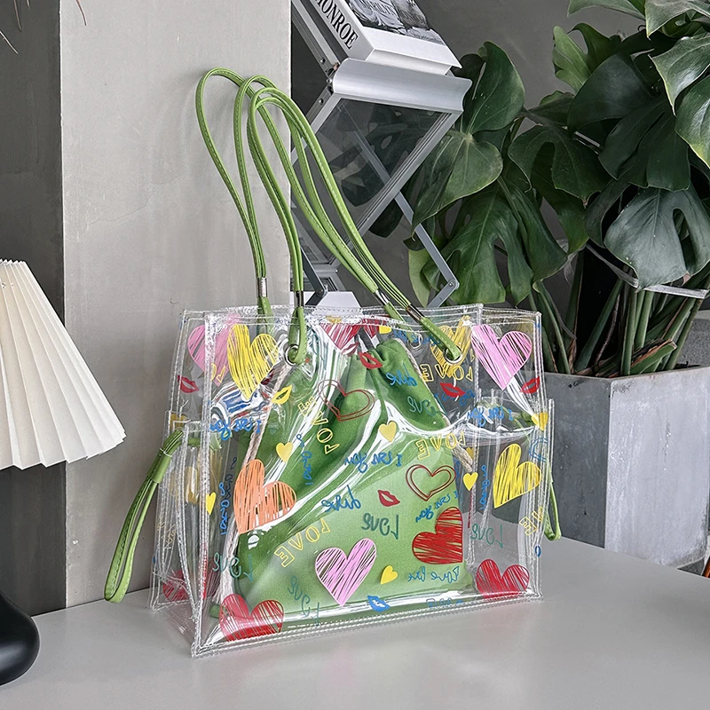 Jelly Bag Clear Pvc - Letnia Przezroczysta Torba z Wzorem Serca,