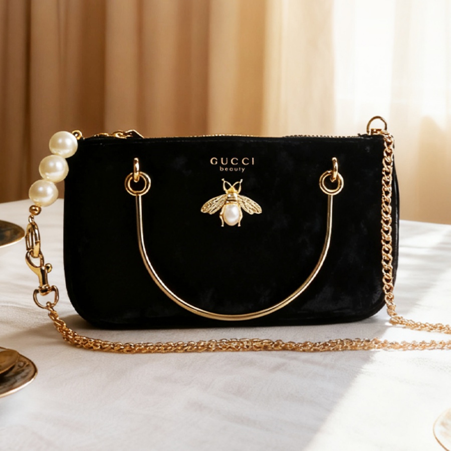 Women Bags Gucci - Torebka Gucci damska, czarna, aksamitna, z